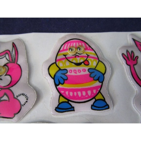 Neon Easter Puffy Stickers Google Eyes Vintage Single Open Sheet GUC - Picture 8 of 16